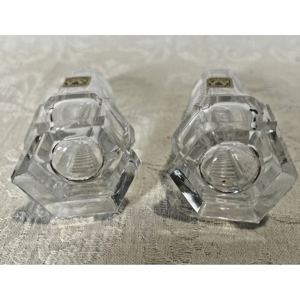 Vintage Jizerske Sklo Czech Lead Crystal Salt Pepper Shakers Style 18699 NIB